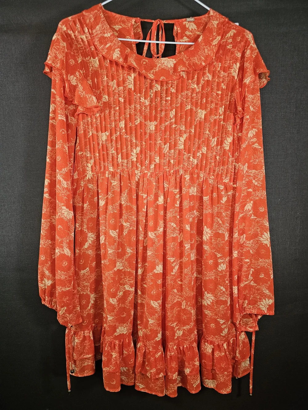Free People Orange Floral Mini Dress with Cream Print - Picture 2 of 7